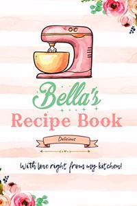 Bella Personalized Blank Recipe Book/Journal for girls and women