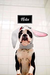 Boston Terrier Dog Pup Puppy Doggie Notebook Bullet Journal Diary Composition Book Notepad - In a Bunny Costume