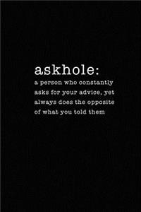 Askhole: A Person Who Constantly Asks for Your Advice: Made Up Words and Definitions Funny Journal