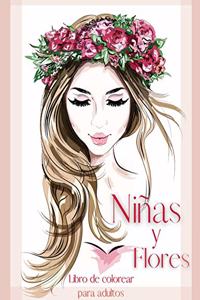 Niñas y Flores Libro de Colorear para Adultos