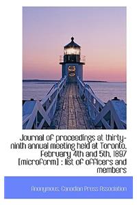 Journal of Proceedings at Thirty-Ninth Annual Meeting Held at Toronto, February 4th and 5th, 1897 [M