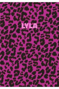 Lyla: Personalized Pink Leopard Print Notebook (Animal Skin Pattern). College Ruled (Lined) Journal for Notes, Diary, Journaling. Wild Cat Theme Design wi