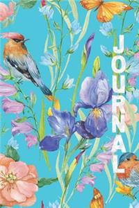 Springtime In Bloom Flower Garden Journal Purple Iris and Birds