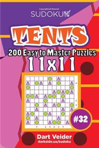 Sudoku Tents - 200 Easy to Master Puzzles 11x11 (Volume 32)