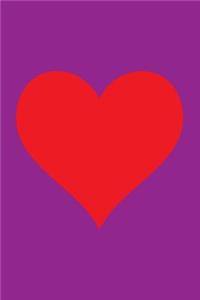 Blank Notebook - 100 Pages - Red Heart on Purple