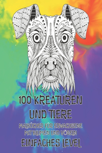 Malbücher für Erwachsene mit Blumen und Vögeln - Einfaches Level - 100 Kreaturen und Tiere