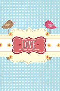 Love Is All We Need: Blank Journal With Dotted Grid Paper - Cute Blue Dot Grid Notebook With Birds For Her