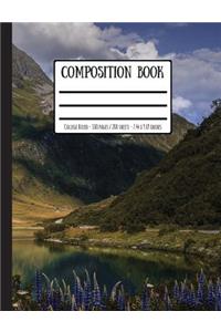 Mountains, Lakes & Bluebells Composition Book: College Ruled - 100 Pages / 200 Sheets - 7.44 X 9.69 Inches