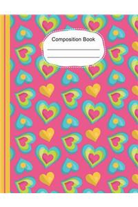 Colorful Whimsical Hearts Large Composition Notebook College Ruled Lined Paper
