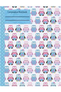 Owls Cute Pink Blue Composition Notebook - College Ruled