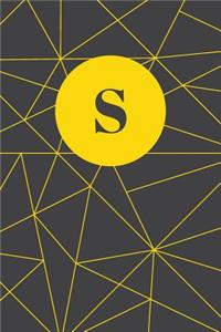 Monogram Initial S Notebook: Yellow and Dark Grey Geometric, Wide Ruled Notebook for Women, 120 Pages, 6x9