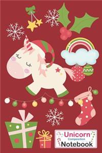 Unicorn Composition Notebook: Red Christmas Themed Unicorn Xmas Notebook Journal Diary