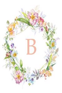 B: Monogram Initial B Notebook Pink Floral 110 Pages 8.5 X 11