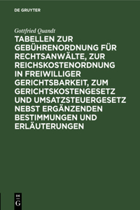 Tabellen Zur Gebührenordnung Für Rechtsanwälte, Zur Reichskostenordnung in Freiwilliger Gerichtsbarkeit, Zum Gerichtskostengesetz Und Umsatzsteuergesetz Nebst Ergänzenden Bestimmungen Und Erläuterungen