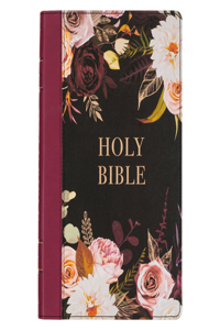 KJV Holy Bible, Thinline Large Print Faux Leather Red Letter Edition - Thumb Index & Ribbon Marker, King James Version, Black/Burgundy Printed Floral