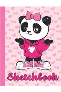 Sketchbook: Kawaii Blank Notebook for Sketching and Picture Space with Super Cute Panda Girl, Pink Hearts and Bows, Unlined Paper Book for Drawing, Journaling, 