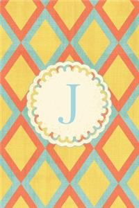 J: Geometric Pattern Seamless Diamond Background Journal, Monogram Initial Letter J Lined Paper