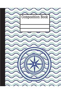 Compass Nautical Waves Composition Notebook - College Ruled