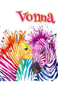 Vonna: Rainbow Zebras, Personalized Journal, Diary, Notebook, 105 Lined Pages, Christmas, Birthday, Friendship Gifts for Girls, Teens and Women, Book Size 8 1/2 X 11