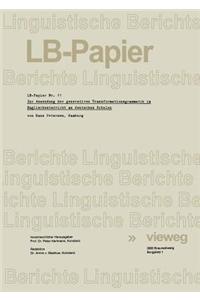 Zur Anwendung Der Generativen Transformationsgrammatik Im Englischunterricht an Deutschen Schulen