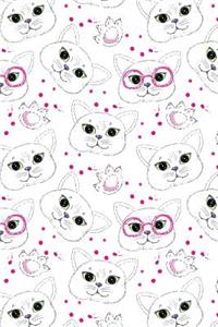Bullet Journal Notebook for Cat Lovers White Cats Faces and Paws