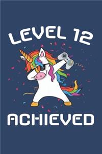 Level 12 achieved Notebook, funny dabbing unicorn Gamer birthday gift blank lined journal