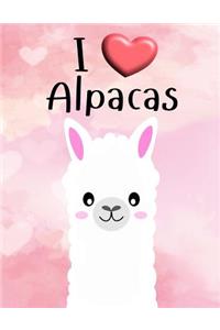 I Love Alpacas Notebook (College Ruled Lined Paper, Large 8.5x11, 130 Pages)