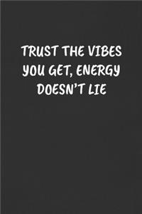 Trust the Vibes You Get, Energy Doesn't Lie: Sarcastic Humor Blank Lined Journal - Funny Black Cover Gift Notebook