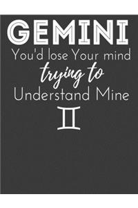 Gemini You'd lose Your mind: Gemini notebook. Zodiac Gemini gifts for women Men. 8.5 x 11 size 120 Lined pages gemini journal.