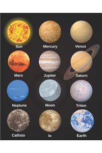 Sun Mercury Venus Mars Jupiter Saturn Neptune Moon Triton Callisto Earth