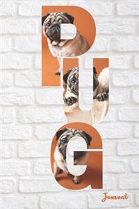 Cute Pug Pictures With White Brick Background, Pug Journal