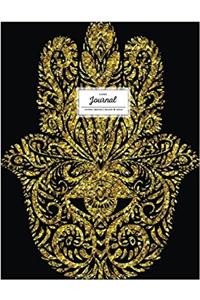 Lined Journal (Diary, Notebook). Hamsa Design. Black & Gold