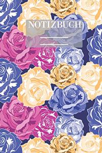 Notizbuch Garten Muster Pattern Pflanzen Blumen Pflanze Flower Blüte Blau Rose Pink Gelb