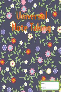 Universal Note Taking: Cornell Notes; NoteTaking Notebook,120 Pages(60 Sheets), 8 x 10 Inch, Key Points, Notes and Summary area, Floral-background cover feature