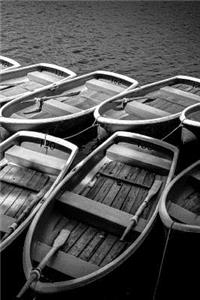 Fleet of Black and White Row Boats