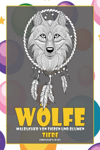 Malbücher von Tieren und Blumen - Einfaches Level - Tiere - Wölfe