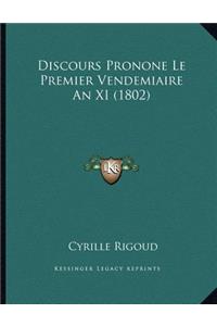 Discours Pronone Le Premier Vendemiaire an XI (1802)