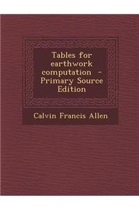 Tables for Earthwork Computation