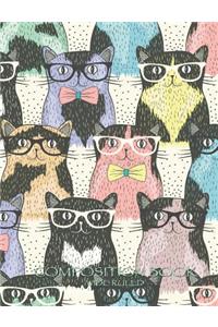 Composition Book Wide Ruled: Cool Cat Lined Notebook 7.44 X 9.69 Inches, 200 Pages