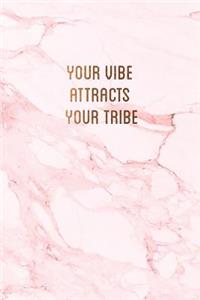 Your vibe attracts your tribe: Pretty pink marble with bronze lettering gratitude journal &#9733; One year of daily gratitude journaling &#9733; 6 x 9 - A5 notebook &#9733; 130 pa