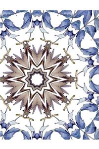 Watercolor Autumn Leaves Mandala Half Blank Half College Lined Composition Book