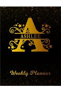 Ashlee Weekly Planner: 2 Year Personalized Letter a Appointment Book January 2019 - December 2020 Black Gold Cover Writing Notebook & Diary Datebook Calendar Schedule Plan