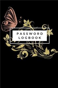 Pink Gold Password Logbook: Pocket Internet Password Organizer and Address Logbook for Senior Journal, Notebook Organizer Keeper for Butterfly Lovers