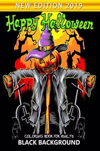 Happy Halloween Coloring Book for Adults Black Background