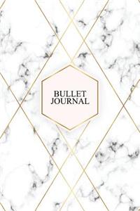 Bullet Journal: Marble + Gold Bullet Journal - 120-Page 1/4 Inch Dot Grid Notebook - 6 X 9 Marble & Gold Perfect Bound Softcover
