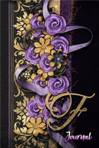 F Journal: Gold and Purple Floral Monogram Initial F Notebook for Women and Girls