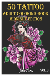 50 Tattoo Adult Coloring Book Midnight Edition