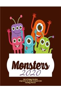 Monsters 2020- Year of Happy Monsters 2019-2020 18 Month Academic Year Monthly Planner
