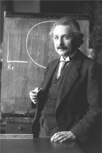 Albert Einstein Standing in front of Blackboard - Black and White Picture - Blank Lined Notebook