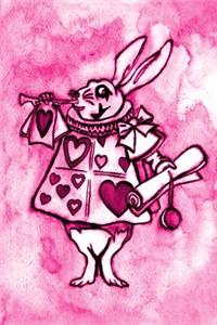 Alice in Wonderland Watercolour Journal - White Rabbit With Trumpet (Pink)